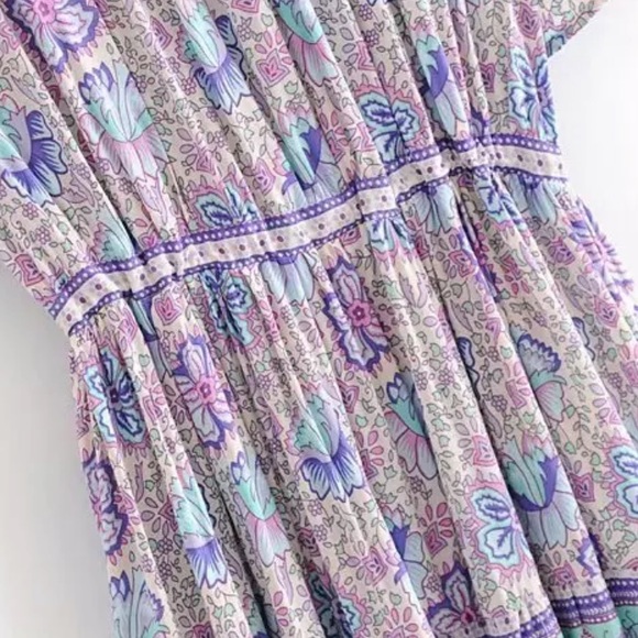 Boho Floral Leopard Gypsy Print Dress Purple - Picture 7 of 13